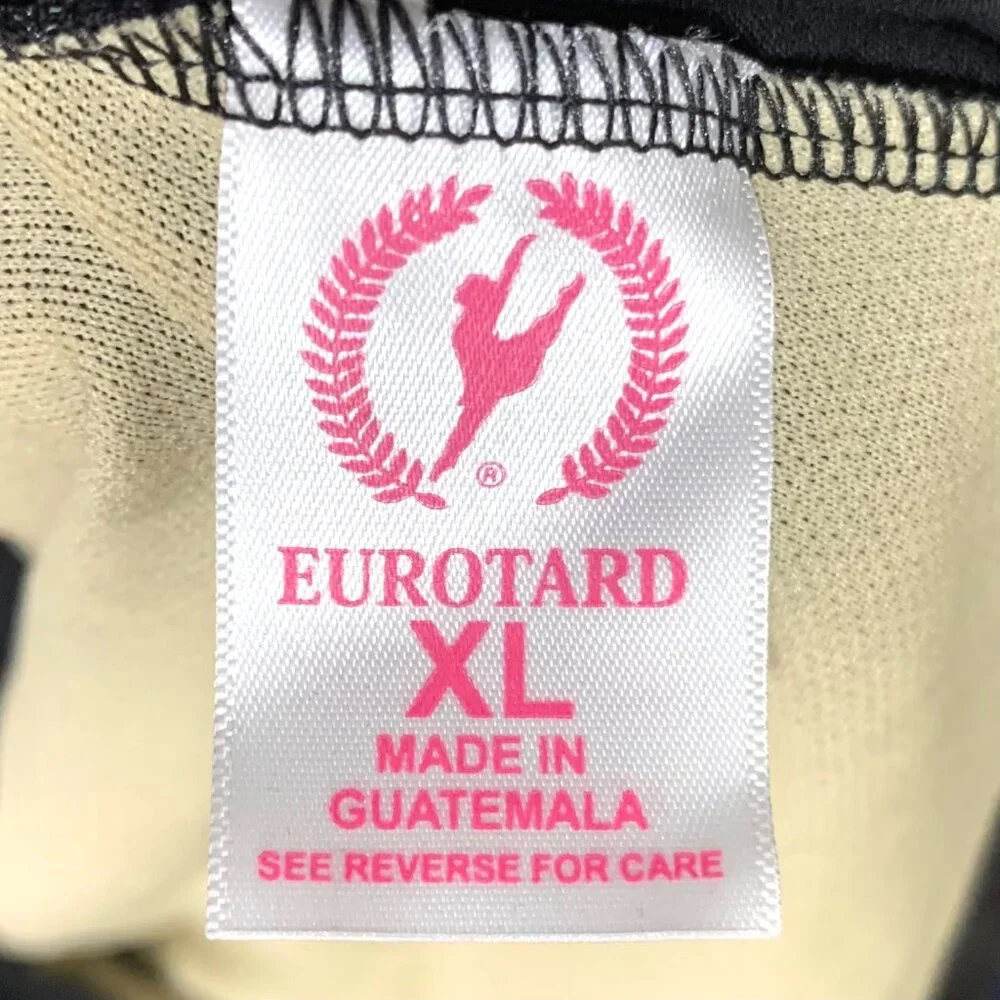 Eurotard Long Sleeve Leotard Black Bodysuit Child Size XL Lined Front Scoop Neck